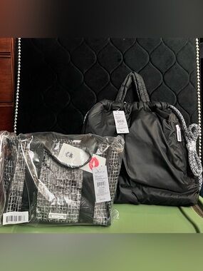 WILDFOX TWO Bag Bundle: Black & White Puffer Backpack AND Mesh Tote
